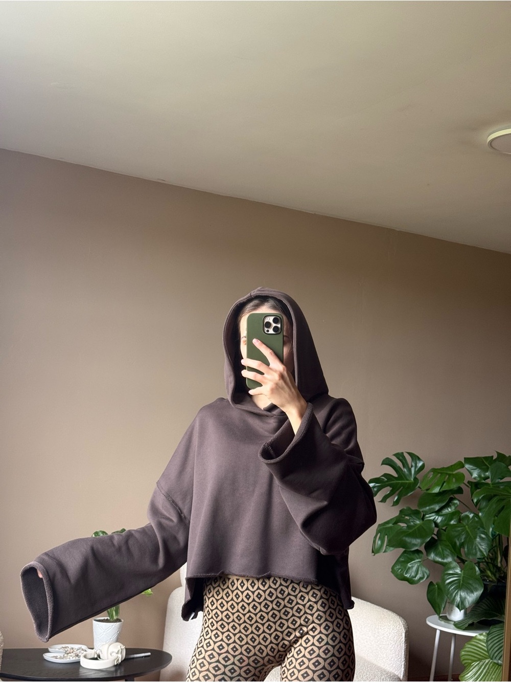 Zara Cropped Hooded Pullover Top - Charcoal